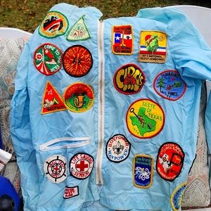 Girl scouts 1970s jacket with 39 patches plus sea scout sailor hat